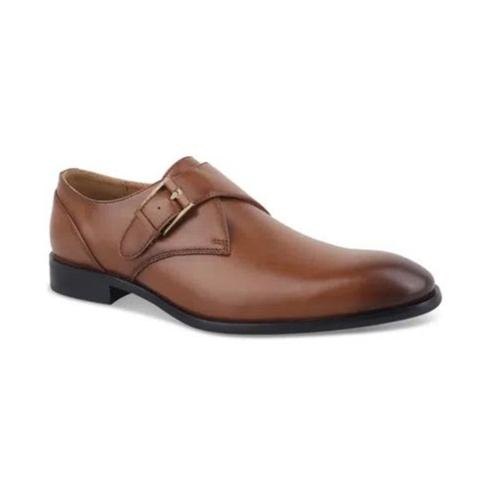 NEW Alfani Mens Elijah Single Monk Strap Shoes Brown Leather Sz 8.5M